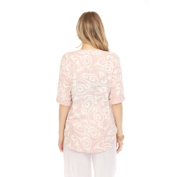 Light Pink Spiral Print V-Neck Button Detail Top - Picture 3 of 8
